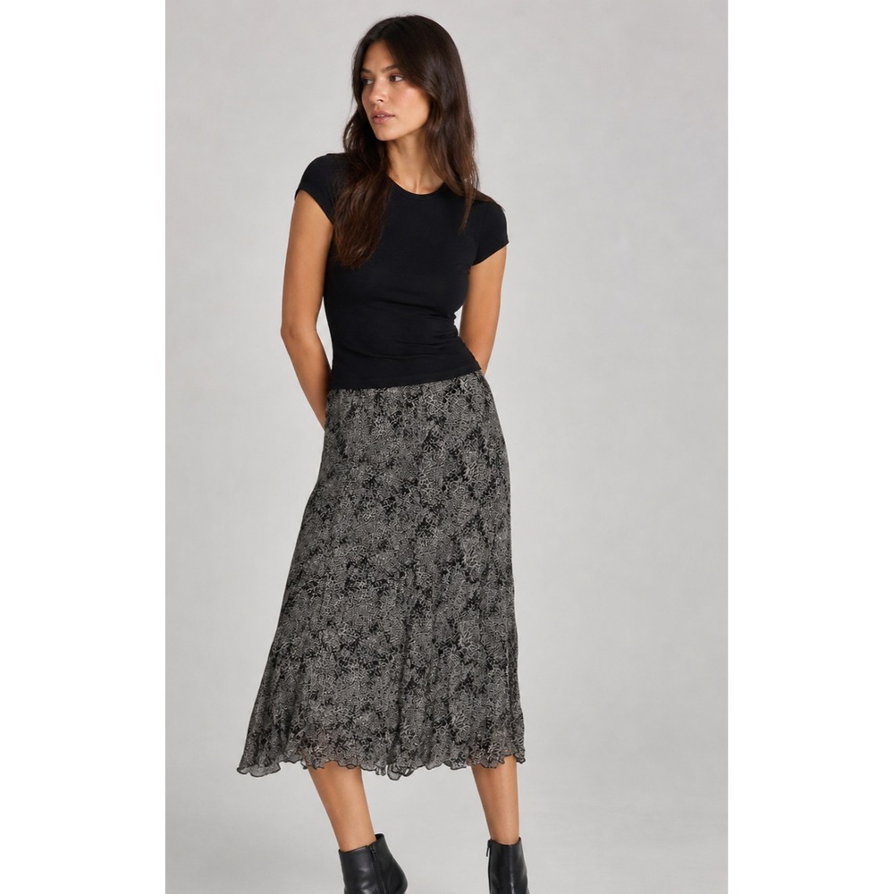 Vintage Y2K Silk Forest Fairy Jones New York Midi‎ Skirt Womens 8 Brown Lined